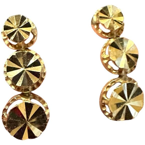 14K Gold Alamea Stud Earrings – Elegant & Timeless Gold Triple Disc Earrings - Picture 4 of 17